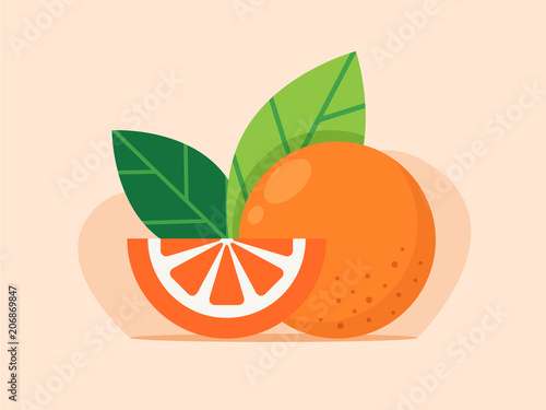 Orange Fruit. Flat Design Style. 