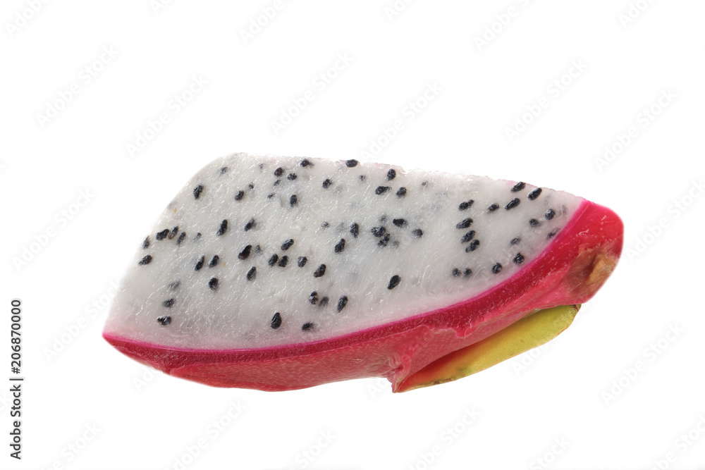 slice of white pitahaya isolated on white background slice of white pitahaya isolated on white background