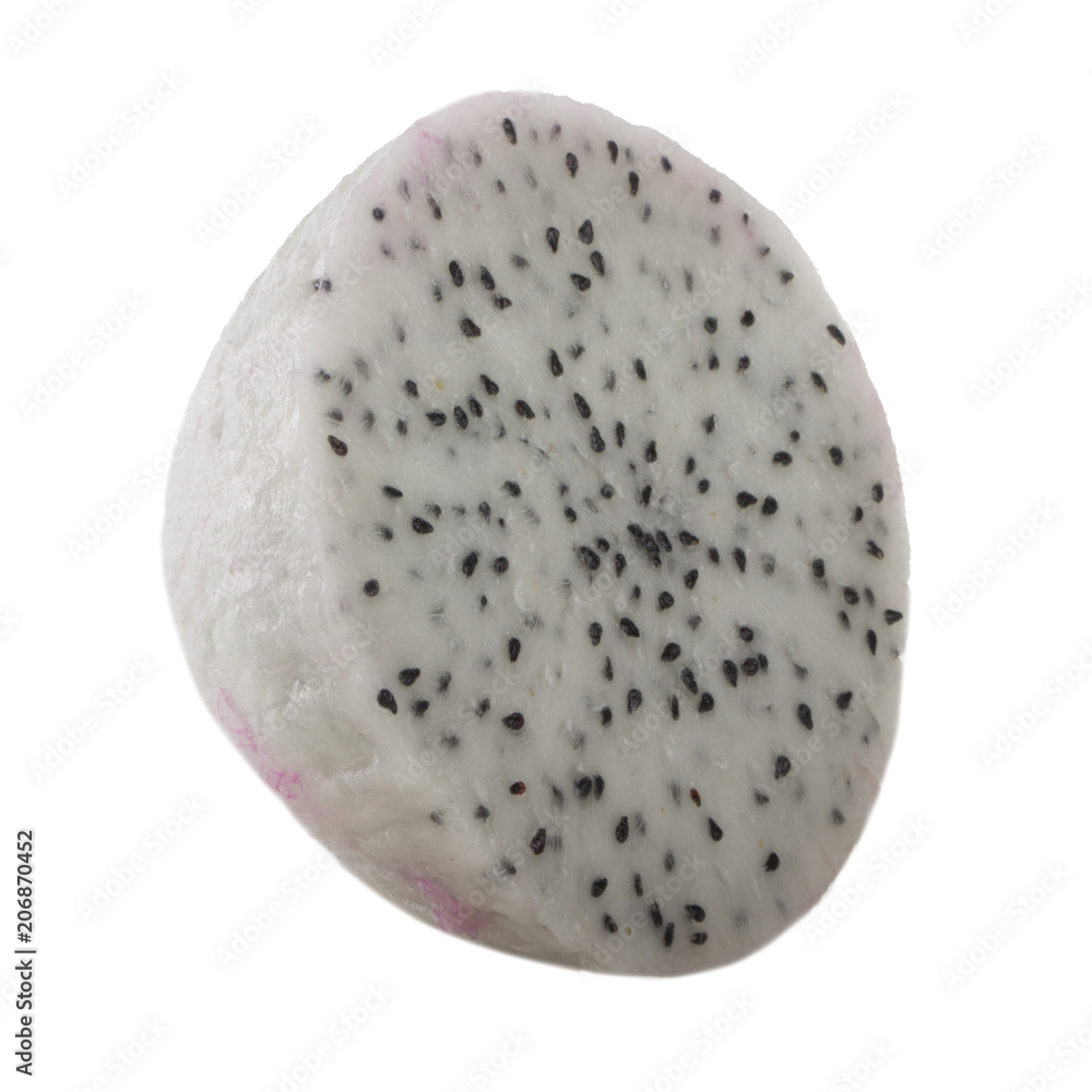 shelled slice of white pitahaya isolated on white background shelled slice of white pitahaya isolated on white background