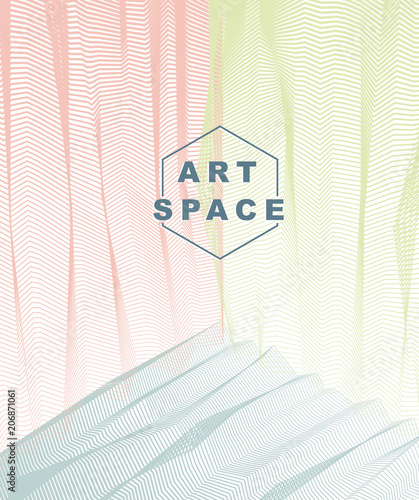 Vector illusive surreal art background for design like a hallucination drug trip surrealism, linear 3d trend. Fantastic psychedelic trendy modern op art, optical dimensional illusion.