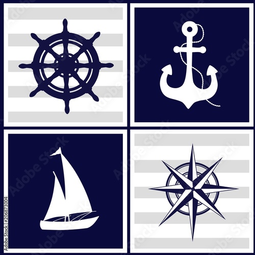Marine patterns with nautical elements