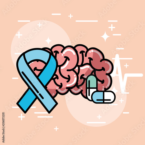 mental human brain capsule and ribbon health medical vector illustration  