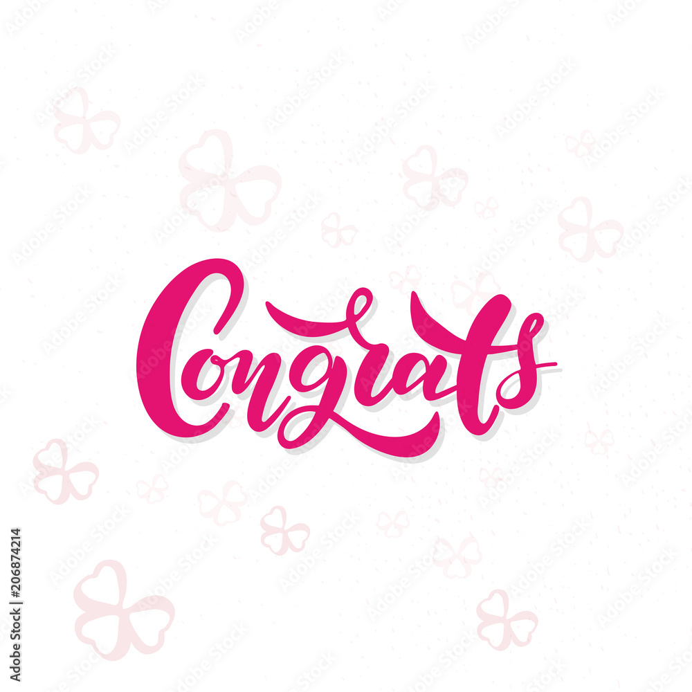 Hand sketched Congrats lettering typography. Drawn art sign. Motivational text.