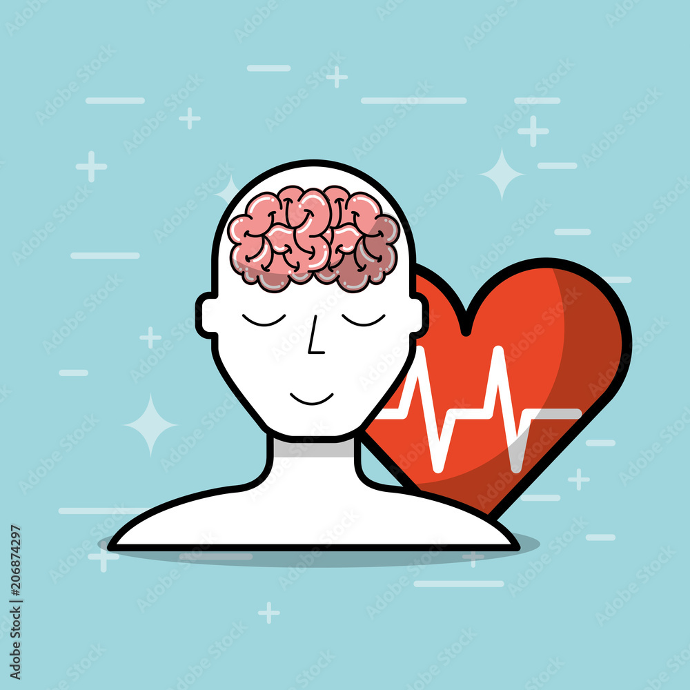 silhouette man brain heart mental health medical vector illustration ...