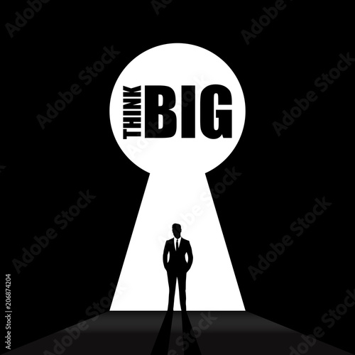 Silhouette of lock with text Think Big. Vector icon