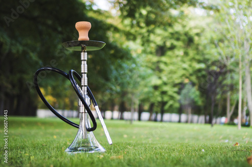 Hookah shisha smoke on park background