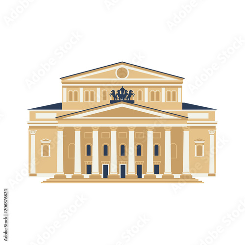 Moscow City Symbol. Bolshoy Theatre isolated on white background. Travel icon vector flat collection.