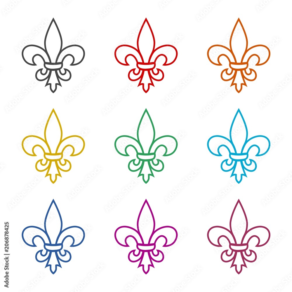 Fleur de lis icon, Fleur-de-lis sign, color icons set