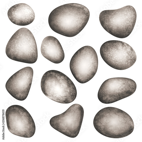 Set of watercolor SPA stones isolated