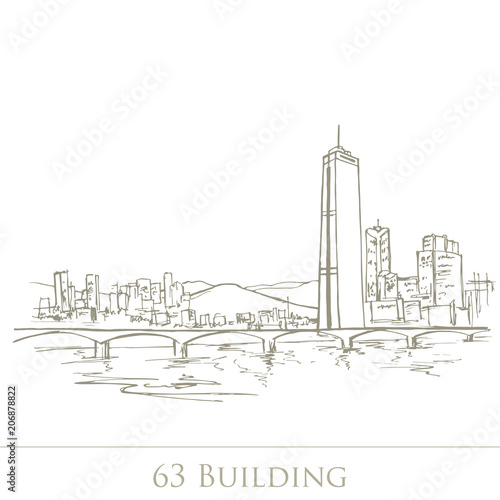 63 Building.Tourism in South Korea. Skyscraper in Seoul. Attractions of Seoul. City landscape with a bridge.
