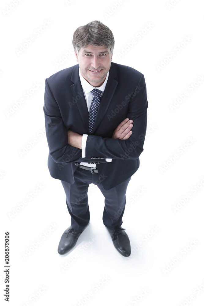 Top view of a successful businessman looking up Top view of a successful businessman looking up