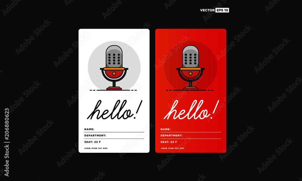Hello ID Tag Card with Mic Illustration Name Department Details for Meetings and Seminars