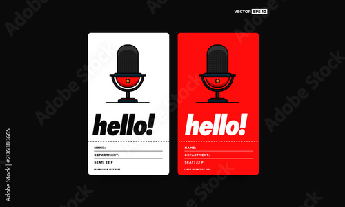 Hello ID Tag Card with Mic Illustration Name Department Details for Meetings and Seminars