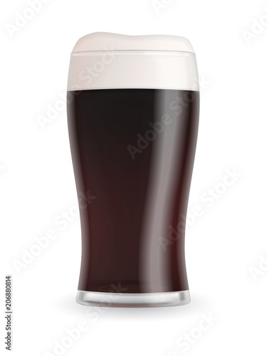 Realistic beer glass with dark stout beer photo