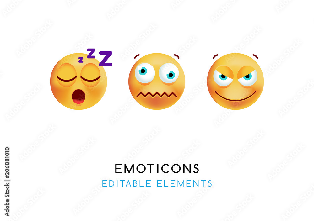 Set of Cute Emoticons on White Background . Isolated Vector Illustration Set of Cute Emoticons on White Background . Isolated Vector Illustration