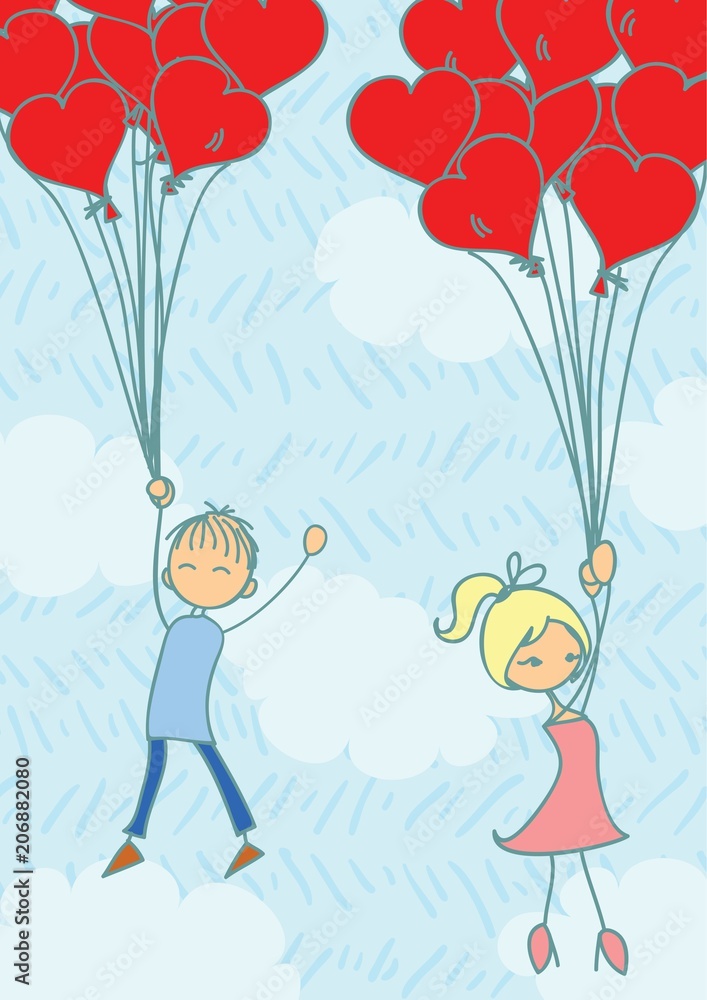 Valentines Day Greeting Card with cute couple in love. Valentines Day Greeting Card with cute couple in love.