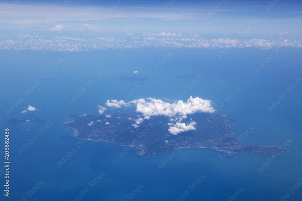 landscape look down from the airplane look see the sky and cloud beautiful