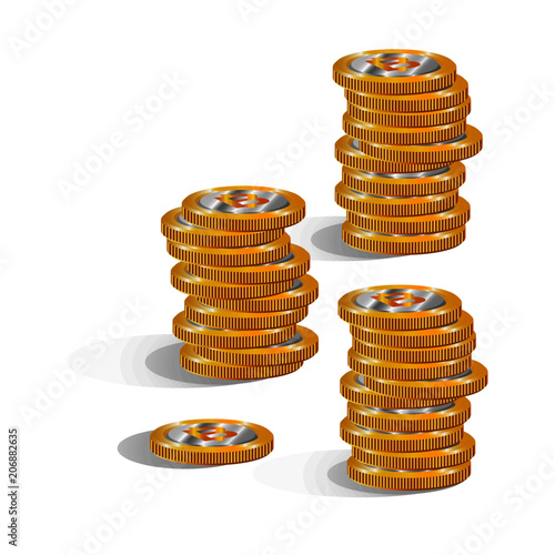 pile of coins on a white background