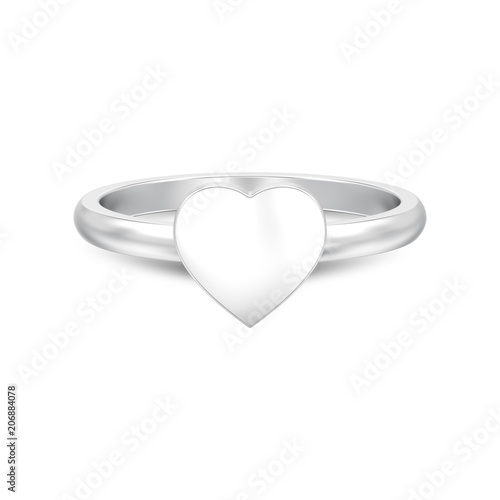 3D illustration isolated silver engagement wedding heart ring with shadow