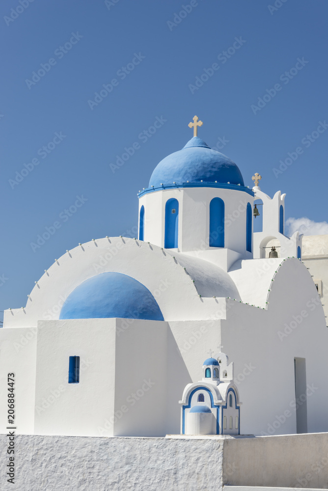 Orthodox church in Santorini island, Greece - obrazy, fototapety, plakaty 