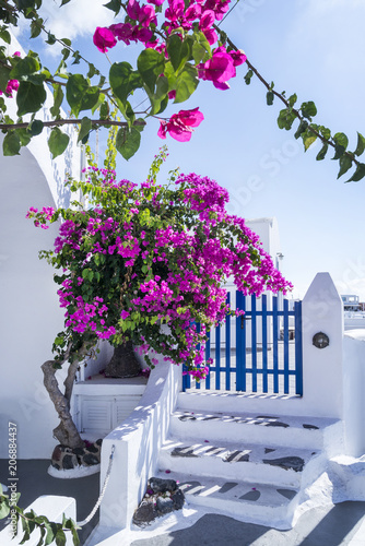 Traditional white and blue house in Santorini Island
