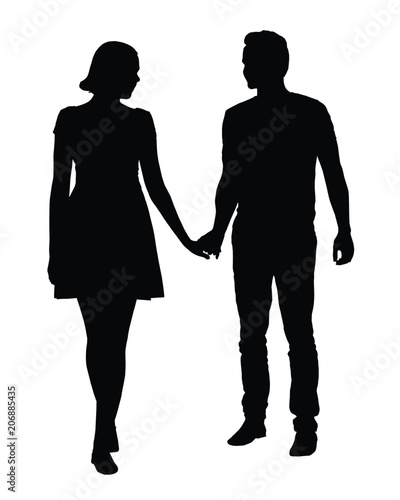 A couple of young people - man and woman holding hands, vector isolated
