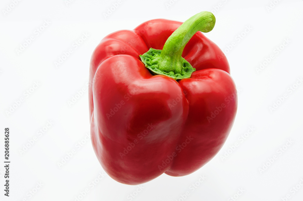Fresh, beautiful bell sweet pepper on white background, close-up. Isolated.