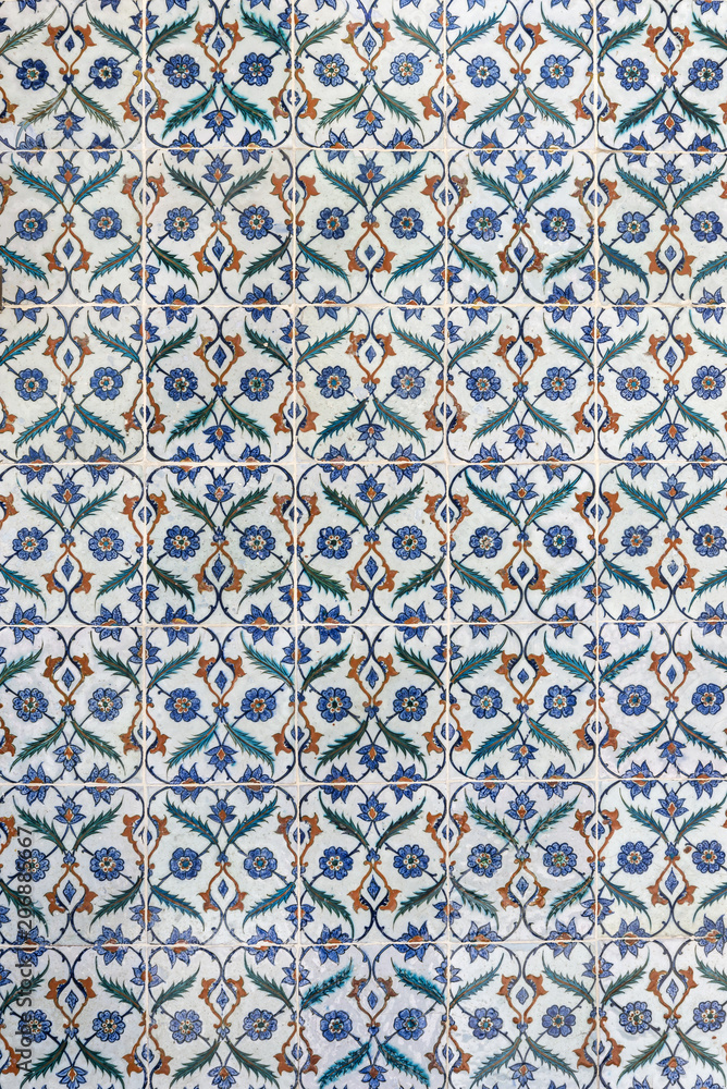 Ottoman tile pattern depicting flowers in a well balanced color gamut
