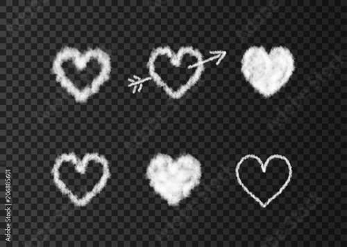 White cloud heart isolated on transparent background.