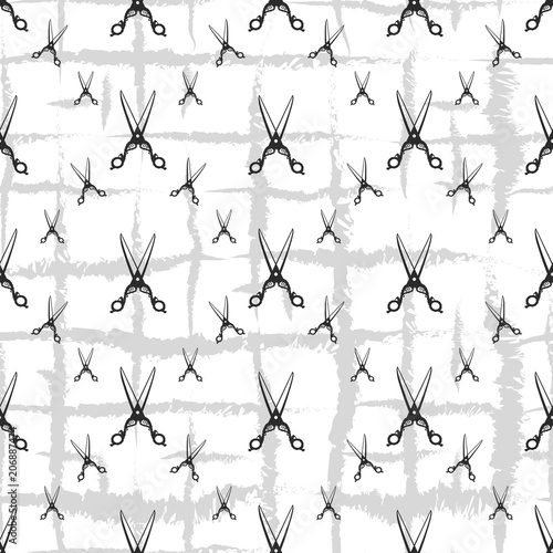 Scissors pattern tile background seamless vintage barber shop symbol emblem label collection