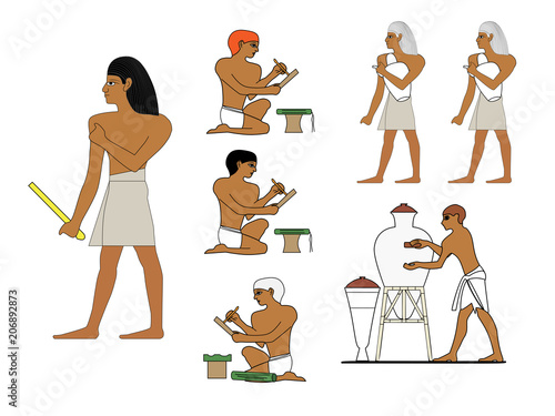 Ancient Egypt ceramists at work. Egyptian ceramics manufacturing.