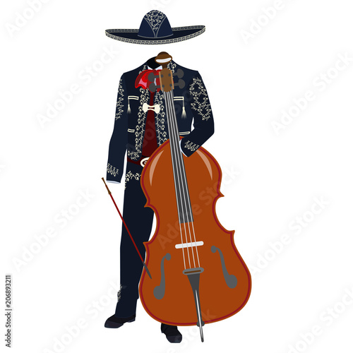 Mariachi musician with double bass vector illustration