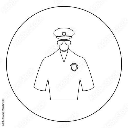 Police black icon in circle vector illustration isolated .