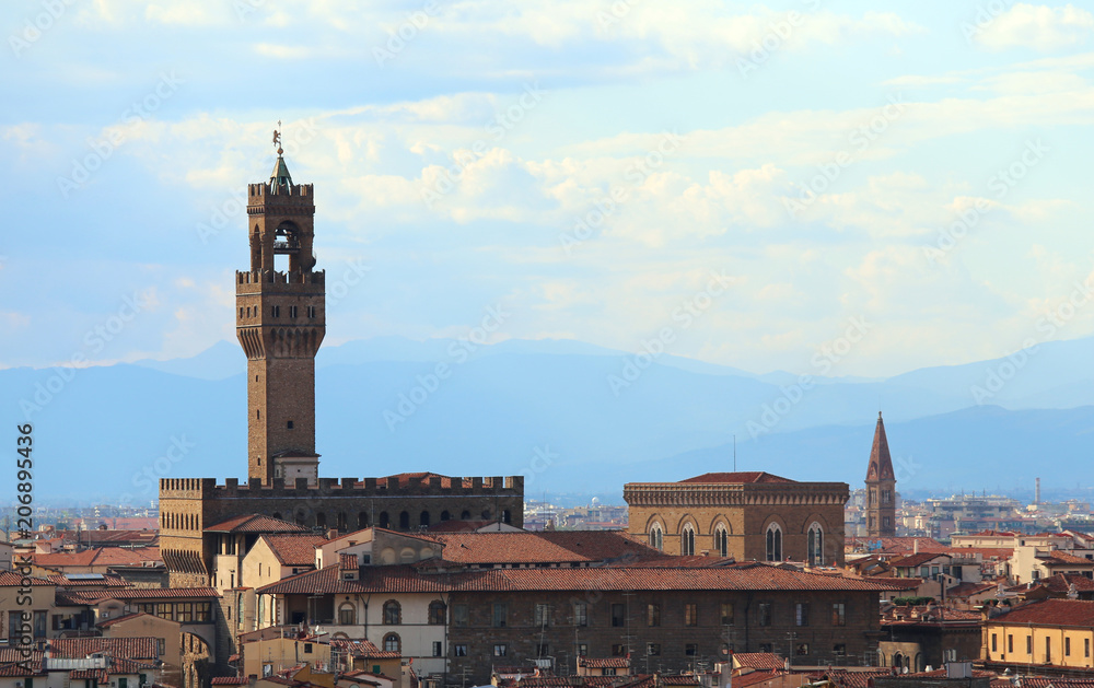 old palace tower in the city of Florence in central Italy