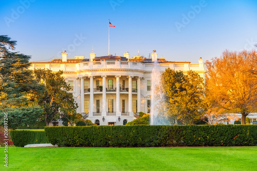 The White House illuminated by evening sun, Washington DC