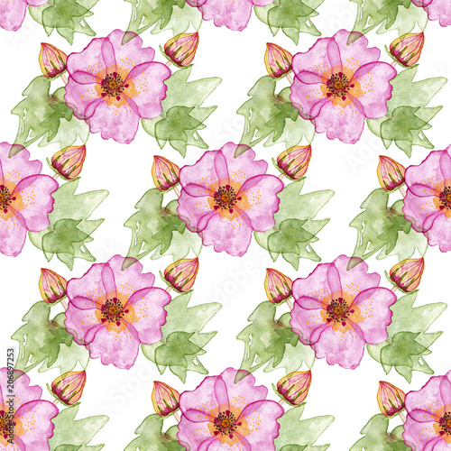 Seamless pattern with hibiscus flowers and buds.