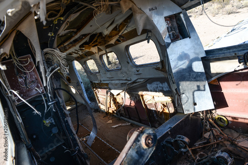 Intérieur d'une épave d'avion dans le désert du Nevada aux Etats Unis
