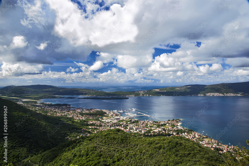 Obraz premium Beautiful mountain view to the sea and mountains in Boka Bay, Montenegro