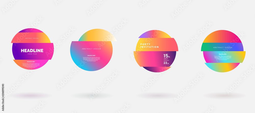 Plakat Vector colorful deformed circles in glitch style. Abstract round frame for text. Modern graphic with gradient color isolated on white background. Use for flyer, business card, invitation, gift cards.