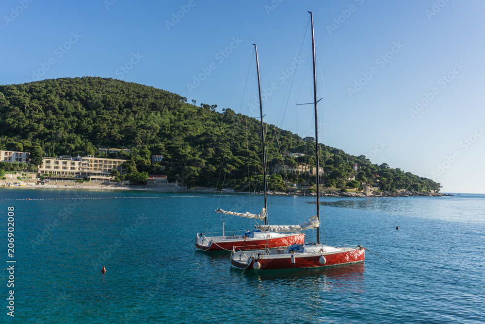 Dubrovnik coast landscape with boats, Croatia