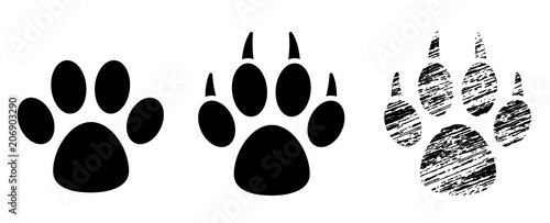 Black set Paw Print - stock vector.