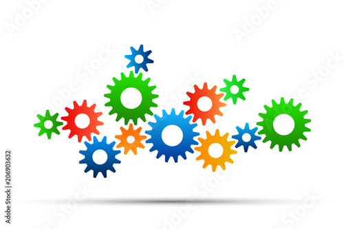 Colorful gears and cog wheel on a white
