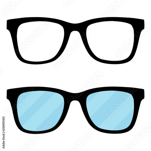 Simple, flat, black glasses icon/illustration. Two variations. Isolated on white