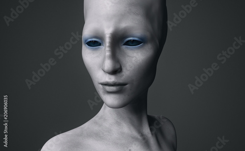 extraterrestrial female portrait from back view- 3d rendering
