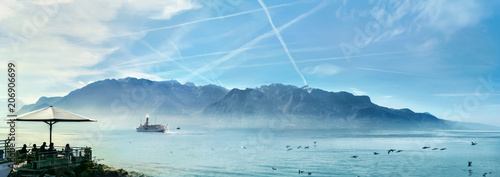 Geneva Lake in Vevey town. Vaud canton, Switzerland