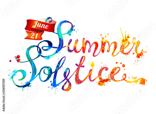 Summer solstice. June 21. Vector watercolor splash paint