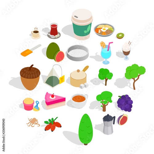 Drinking tea icons set. Isometric set of 25 drinking tea vector icons for web isolated on white background
