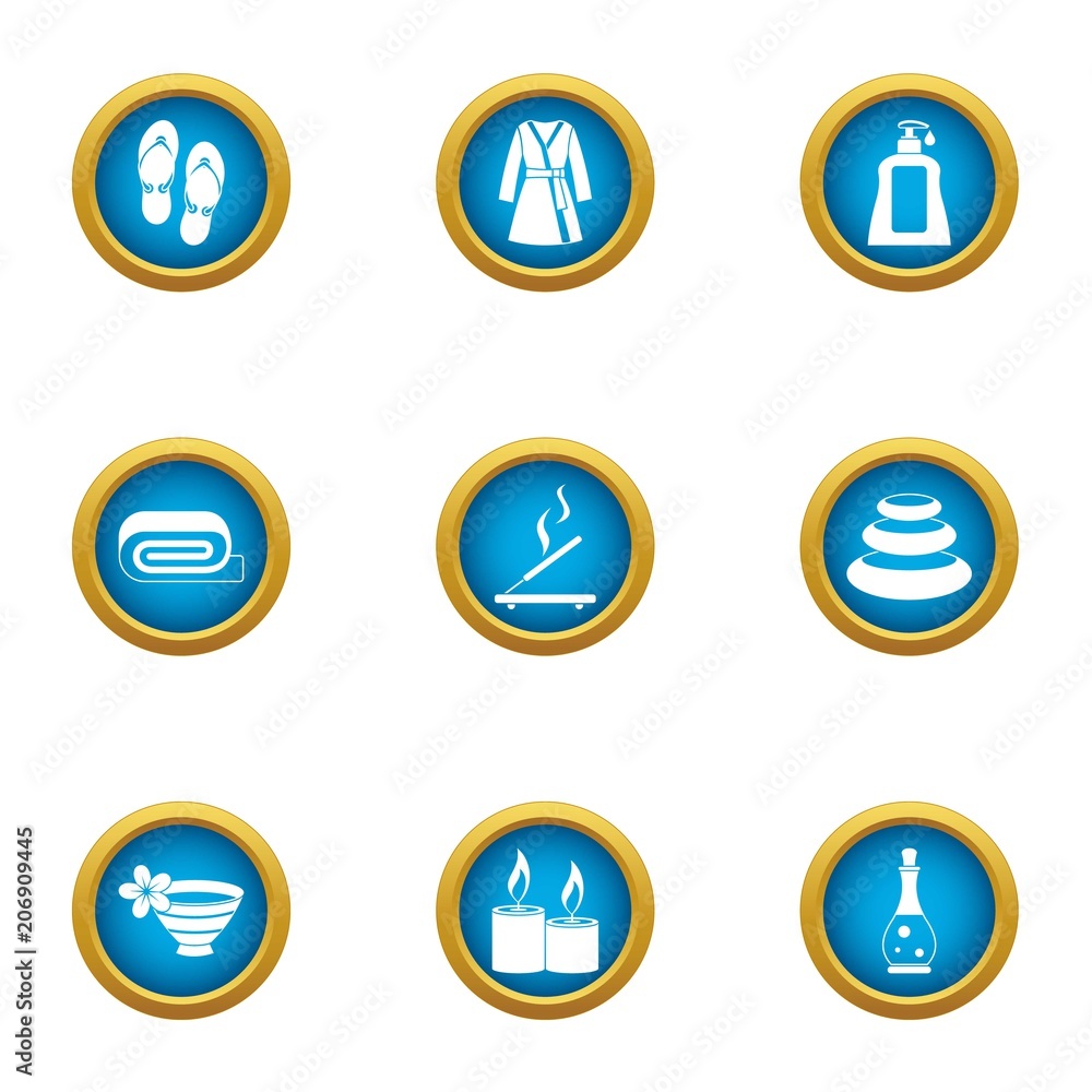 Relaxing bath icons set. Flat set of 9 relaxing bath vector icons for web isolated on white background
