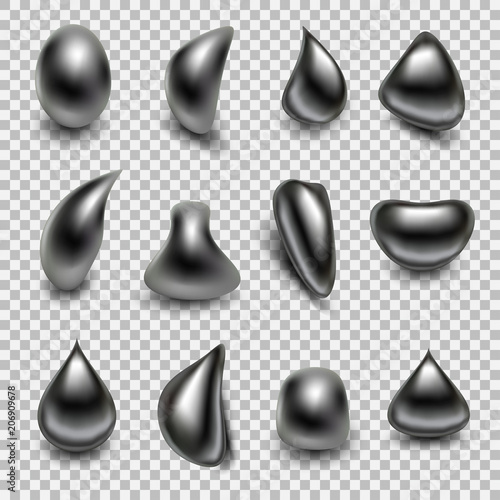 Metal droplet set realistic isolated on transparent background.