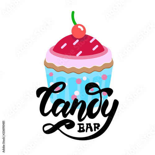 Candy bar handdrawn lettering with colorful cupcake for web  mobile  logo  infographics  visualizations   postcards T-shirt printing  banner  poster  promotion  advertising signboard